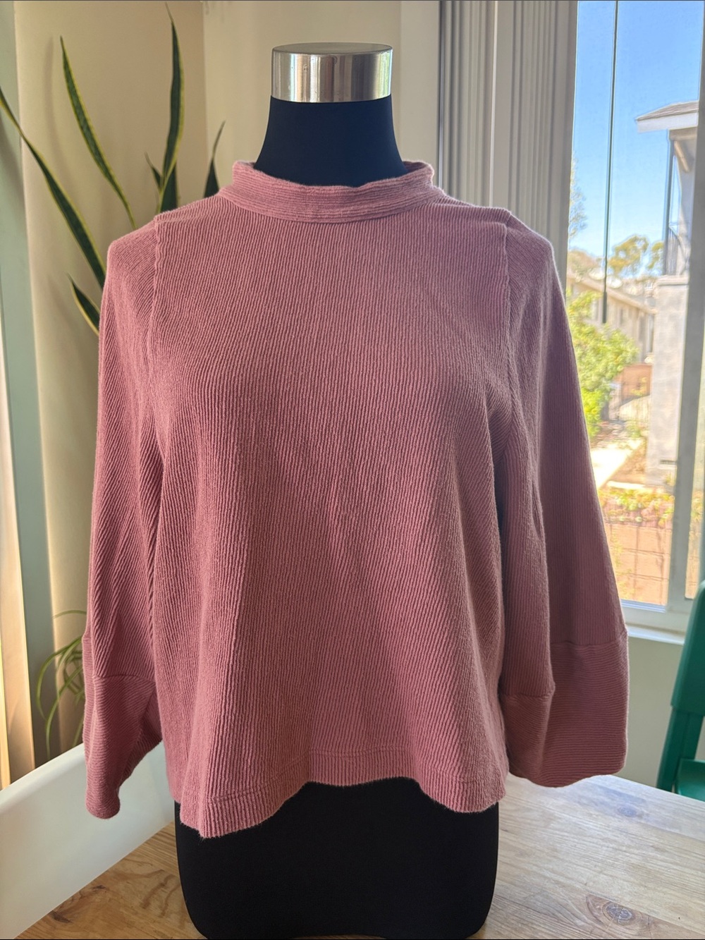 Madewell Dusty Rose Mock-Neck Ribbed Sweater